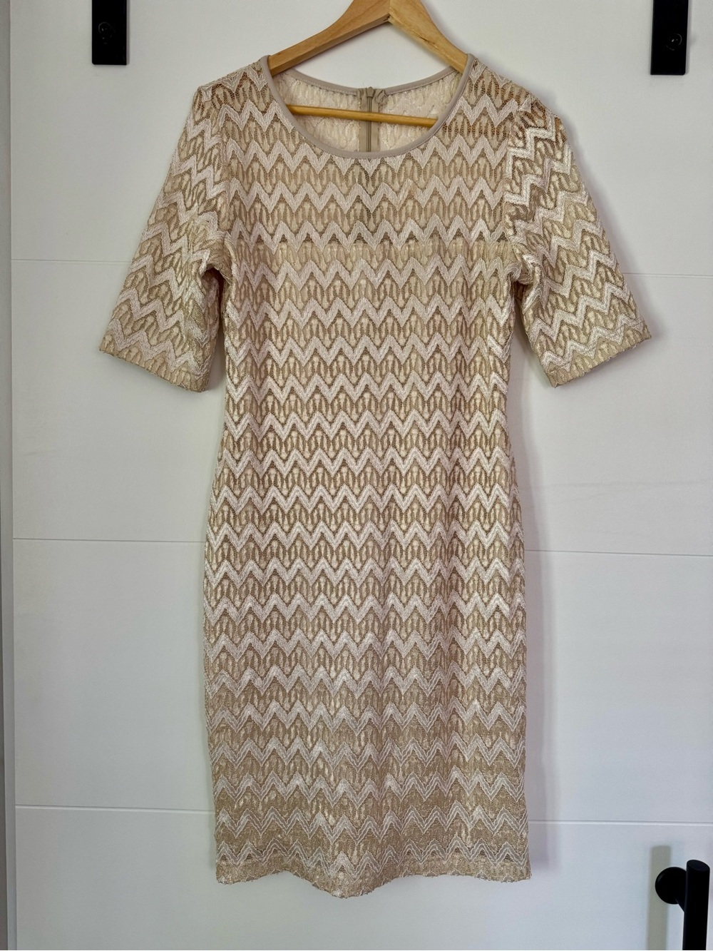 connected apparel Cream & Gold Zigzag Lace Midi Dress